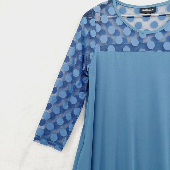 Nina Leonard Illusion High-Low Long Sleeve Crewneck Swing Dress P3537 - Picture 5 of 9